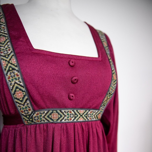 Vintage 70’s Wine Color Bohemian Dress - Picture 4 of 15